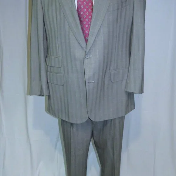 Alan Flusser Gray Stripe Bespoke Peak Lapel Two Button Suit 42R